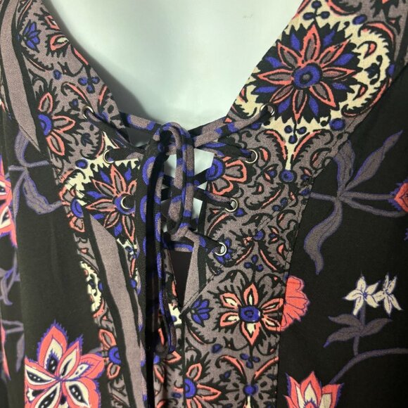 O'Neill x Anna Sui Dottie Floral Lace-up V-Neck Pleated Dress Sz M (1344) - Picture 4 of 8